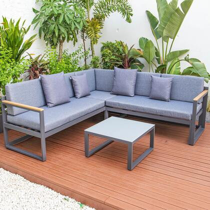 LeisureMod CSLBL-80BU Chelsea Sectional Headrest&Coffee Table Blue Cushions