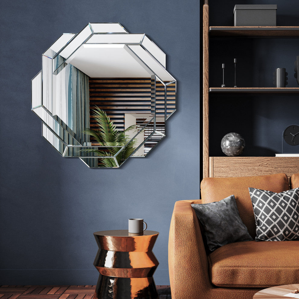 Interlaced Round Beveled Framed Wall Mirror, Mom-30020-3434