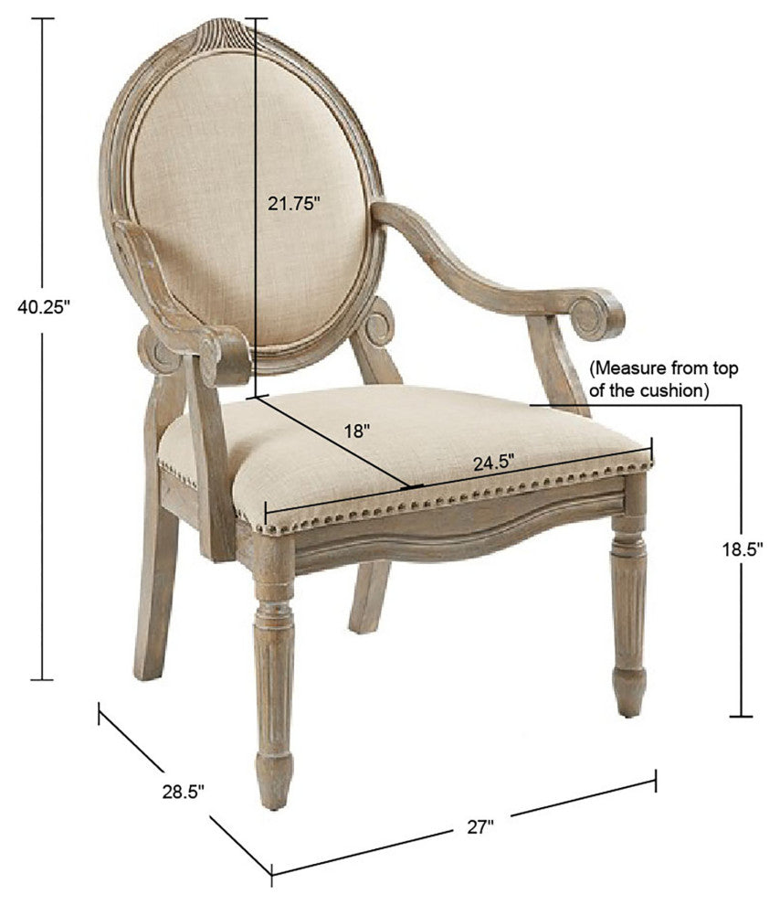 Madison Park Brentwood Oval Back Exposed Wood Arm Chair, Beige