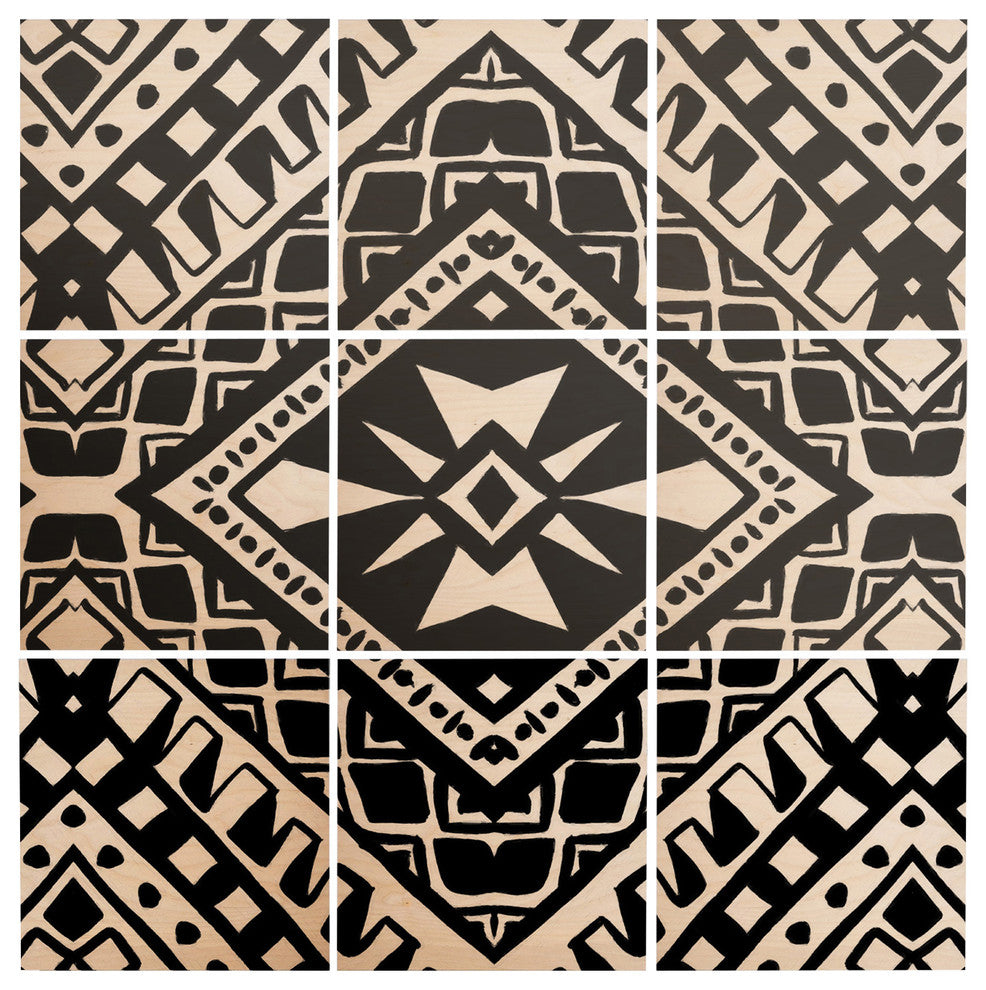 Deny Designs Amy Sia Tribe Black and White 1 Wood Wall Mural, 4'x4'