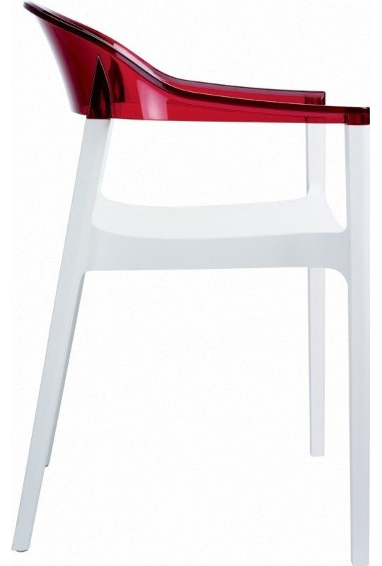 Carmen Modern Dining Chair White Seat Transparent Red Back, Set of 2, Red