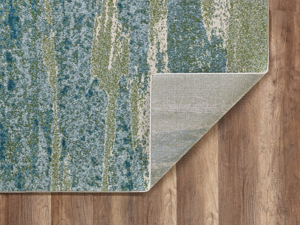 Illusions Mist Abstract Watercolor Area Rug, Ocean, 9'10" X 13'2"