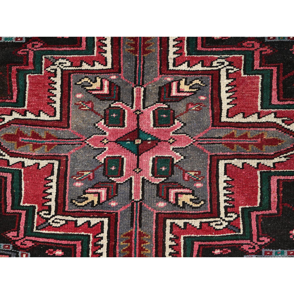 Imperial Red Pure Wool Hand Knotted Semi Antique Persian Heriz Rug 7'10"x11'5"