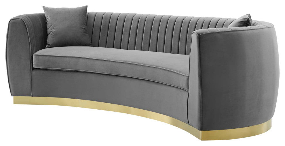Modern Designer Lounge Lobby Sofa, Velvet Fabric Metal Steel, Grey Gray