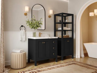 Nashville 36" Center Sink Bath Vanity, Black 2" White Quartz