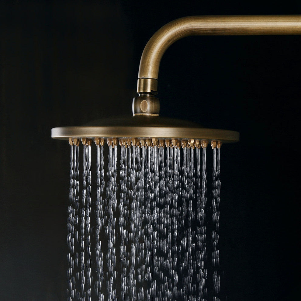 Classic Exposed Antique Brass Two Handle Round Rainshower Shower Fixture