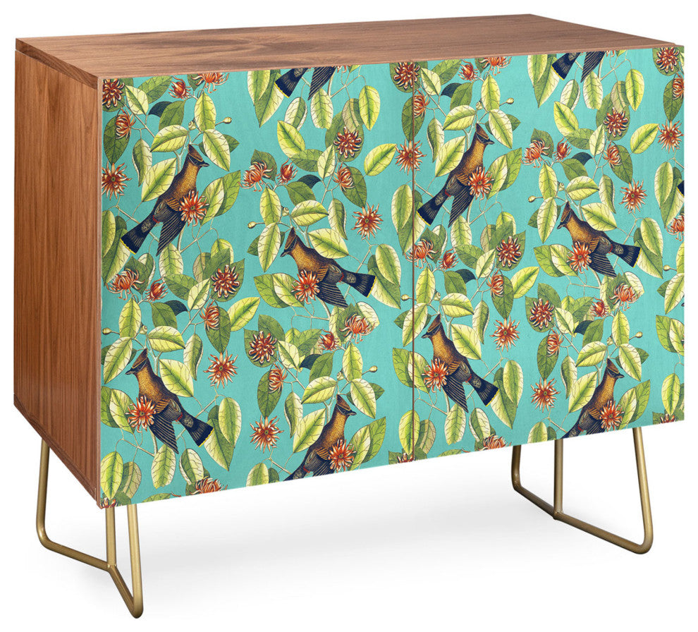 Deny Designs Haven Credenza, Walnut, Gold Steel Legs
