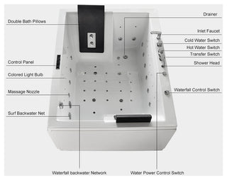 Whirlpool Bathtub 2 Person Jetted Tub 71" LED Air Massage Corner Soaking Tubs