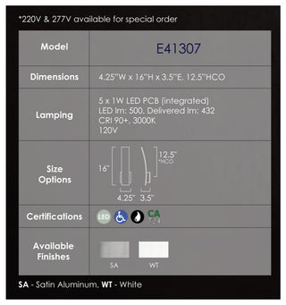 ET2 E41307-SA Alumilux 16" LED Wall Sconce - White