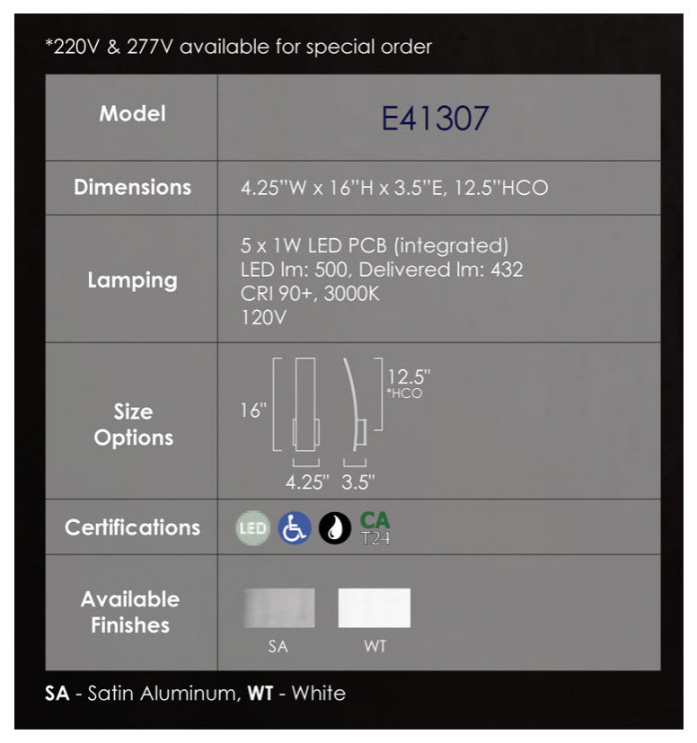 ET2 E41307-SA Alumilux 16" LED Wall Sconce - White