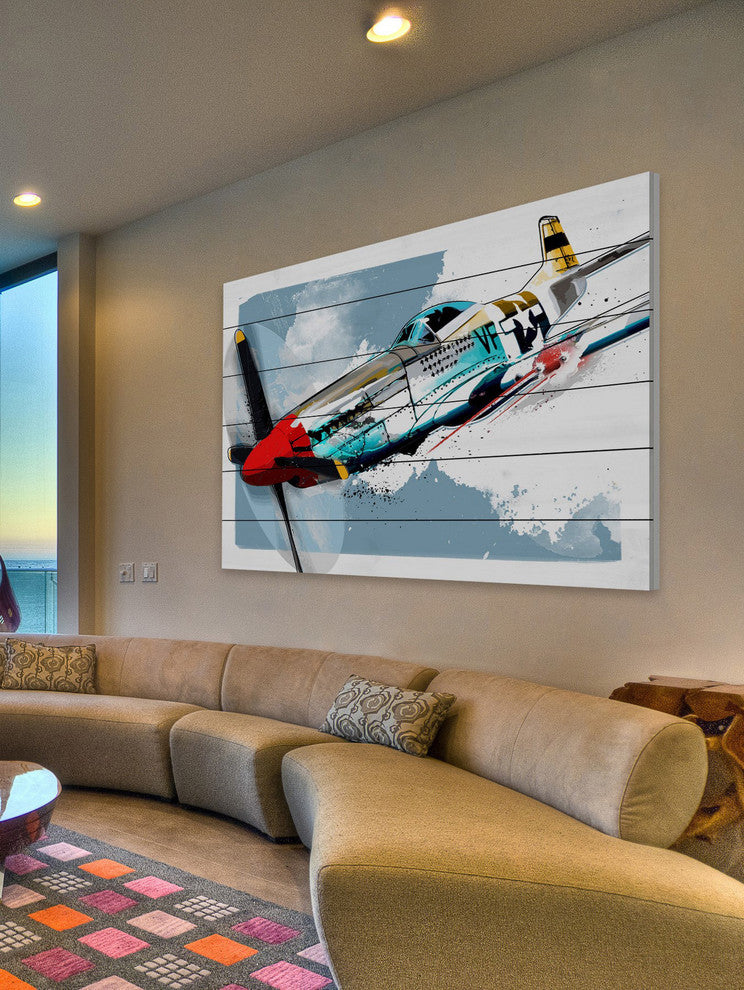 Marmont Hill, "P51 Mustang" by Rick Martin Painting Print on White Wood, 45x30