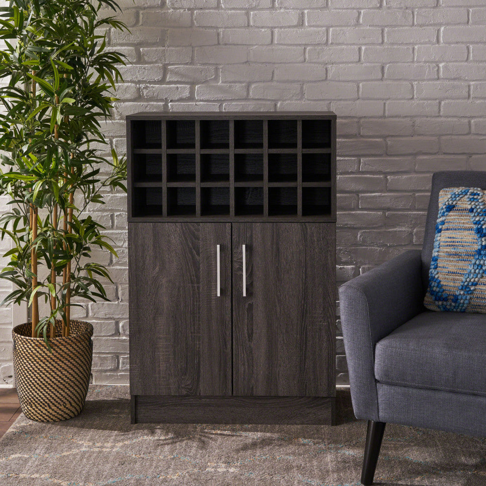 GDF Studio Ridgecrest Mid Century Sonoma Faux Wood Wine and Bar Cabinet, Sonoma