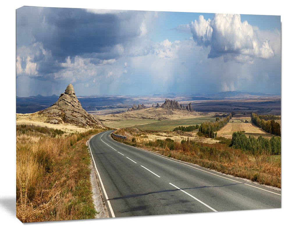Road in East Kazakhstan Panorama, Landscape Canvas Art Print, 40"x30"