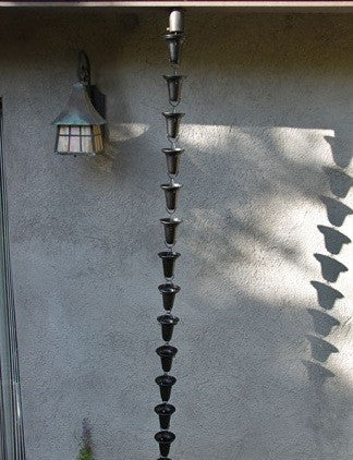 Black Flared Cups Aluminum Rain Chain With Installation Kit, 11'
