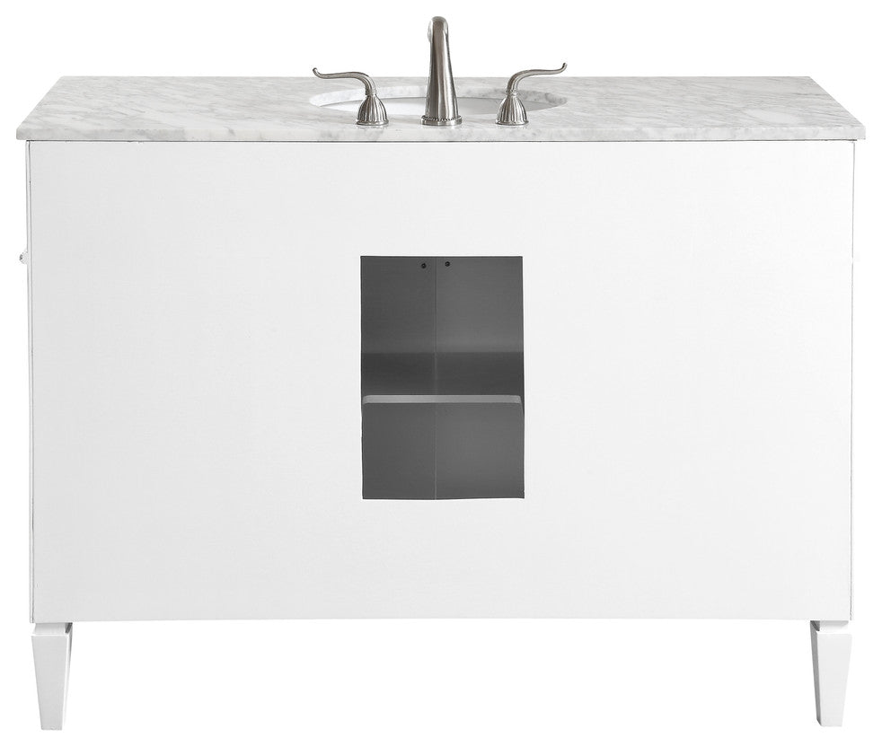 Home Living Vanity with Carrara White Marble Countertop, White, 48", Single Sink