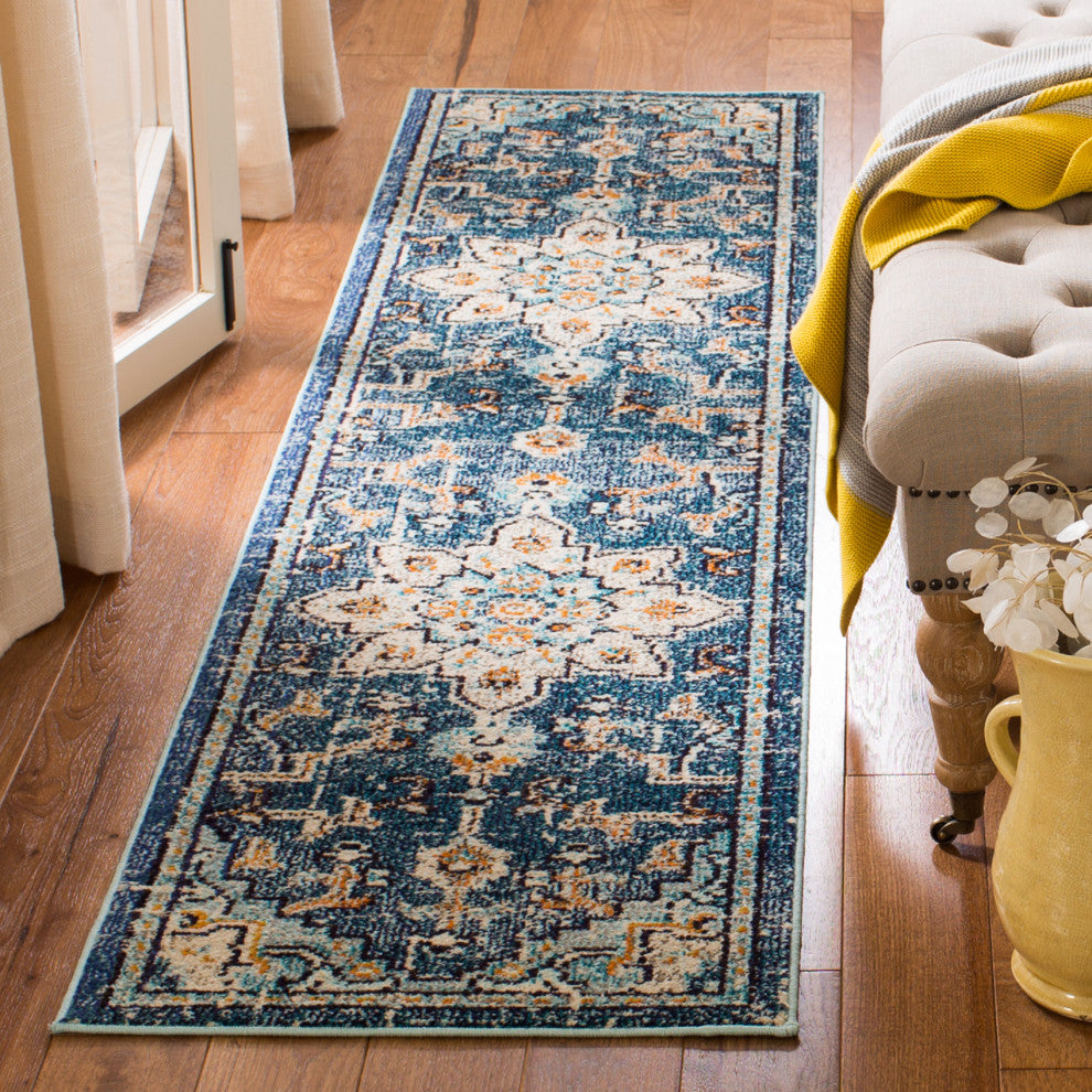 Safavieh Madison Mad473M Traditional Rug, Blue and Light Blue, 2'2"x20'0" Runner