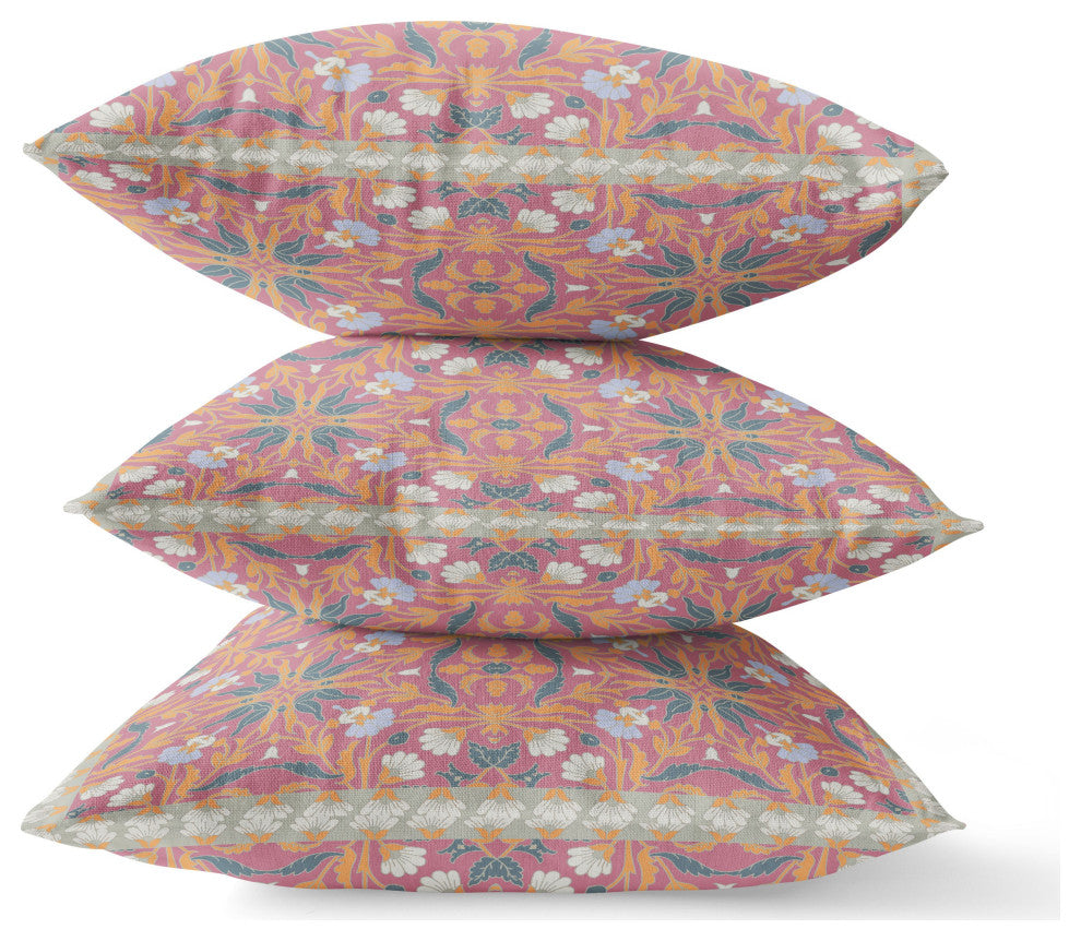 20 Magenta Orange Paisley Indoor Outdoor Throw Pillow