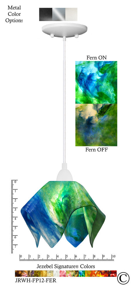 Small Jezebel Signature Flame Pendant, Fern, White Base