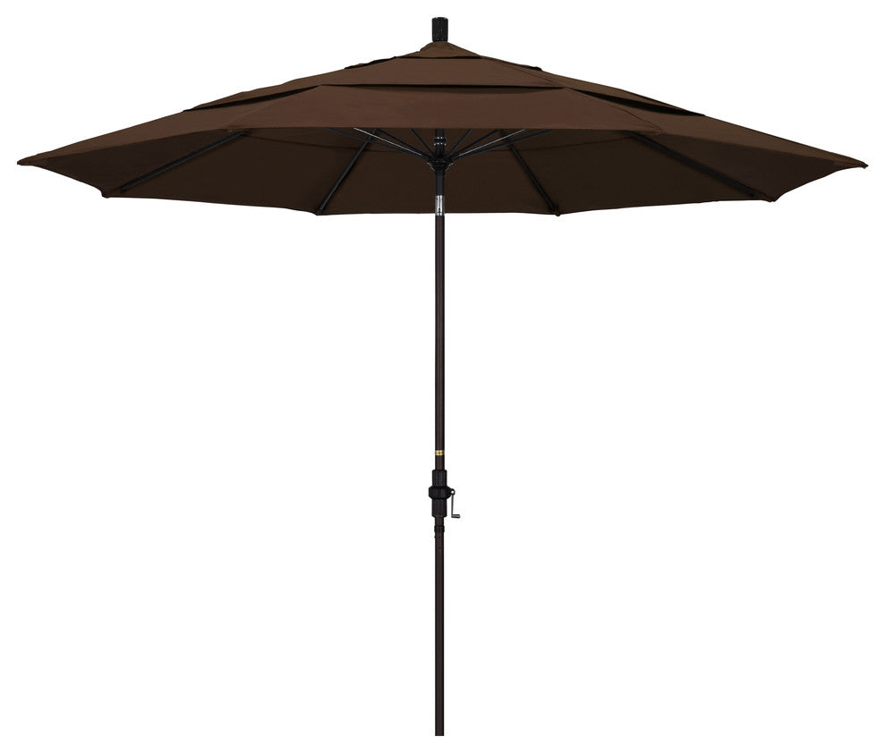 11' Bronze Collar Tilt Lift Fiberglass Rib Aluminum Umbrella, Pacifica, Mocha