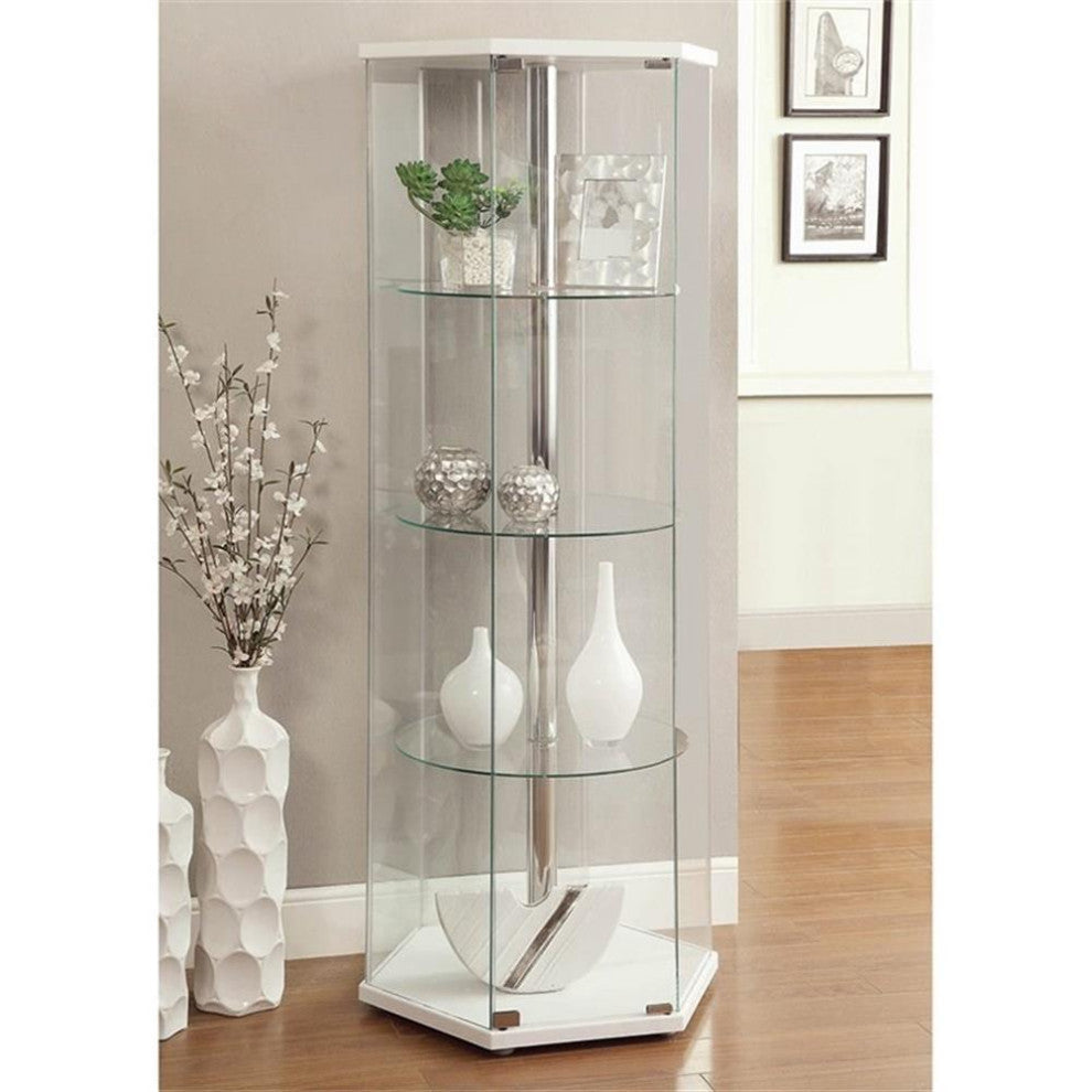 Coaster Zahavah 4-shelf Hexagon Glass Curio Cabinet White and Clear