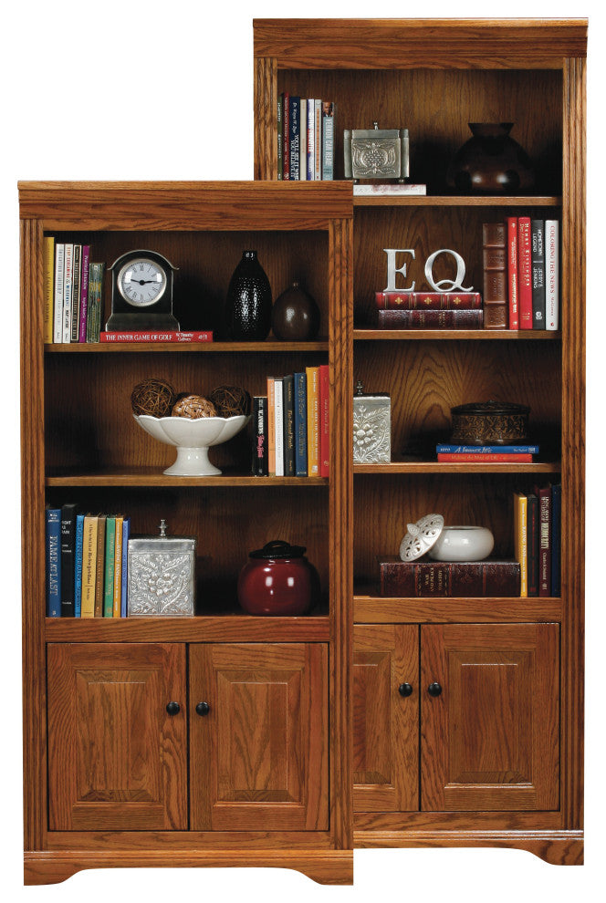 Oak Ridge 72" Open Bookcase With Doors, Aqua Oak