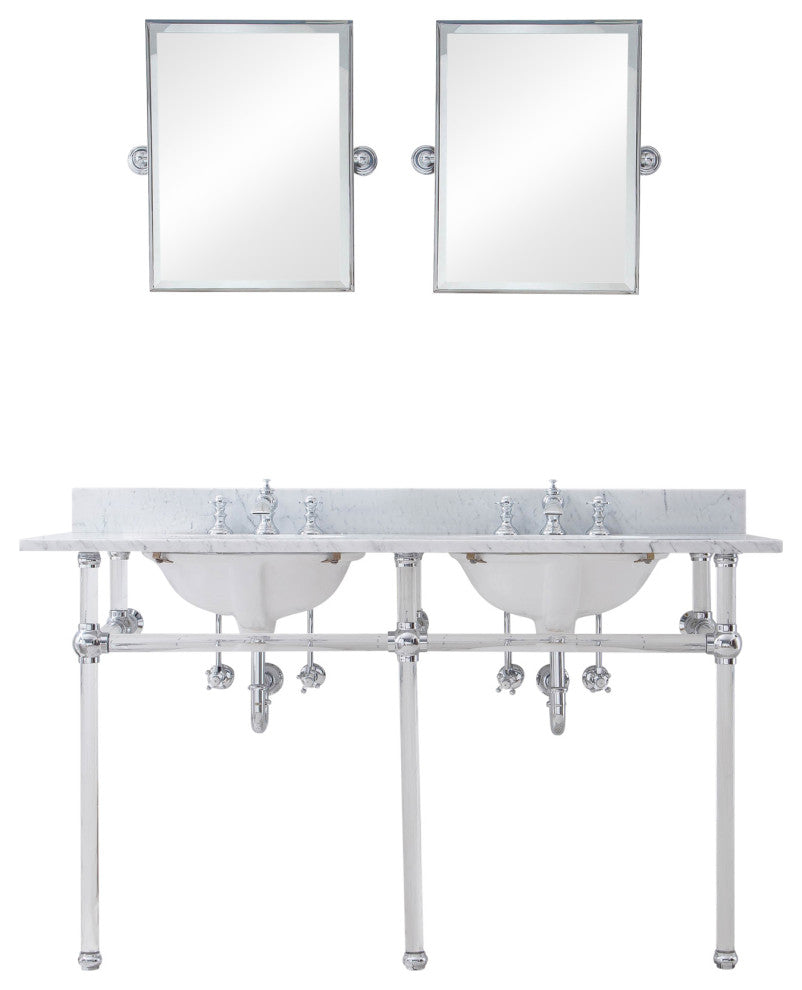 Embassy 60" Double Wash Stand, P-Trap, Countertop With Basin, Faucet, Mirror