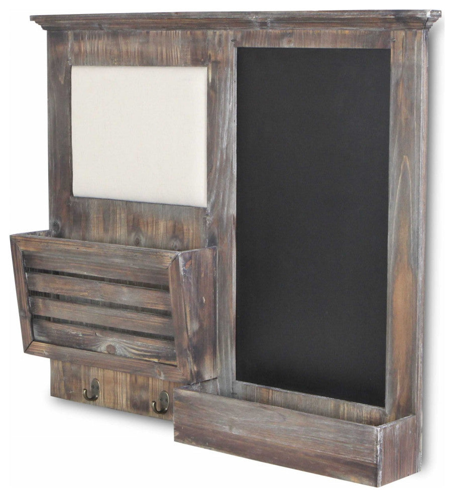 HomeRoots Gray Wooden Wall Chalkboard With Side Storage Basket