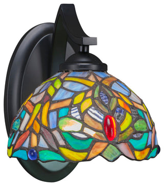 Zilo Wall Sconce, Matte Black, 7" Kaleidoscope Tiffany Glass