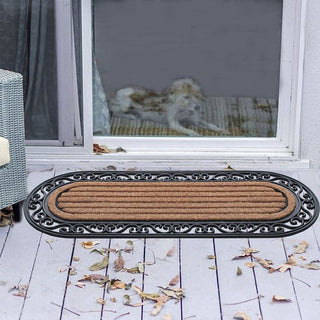 Striped Oval 18"X48" Rubber And Coir Molded Double Doormat