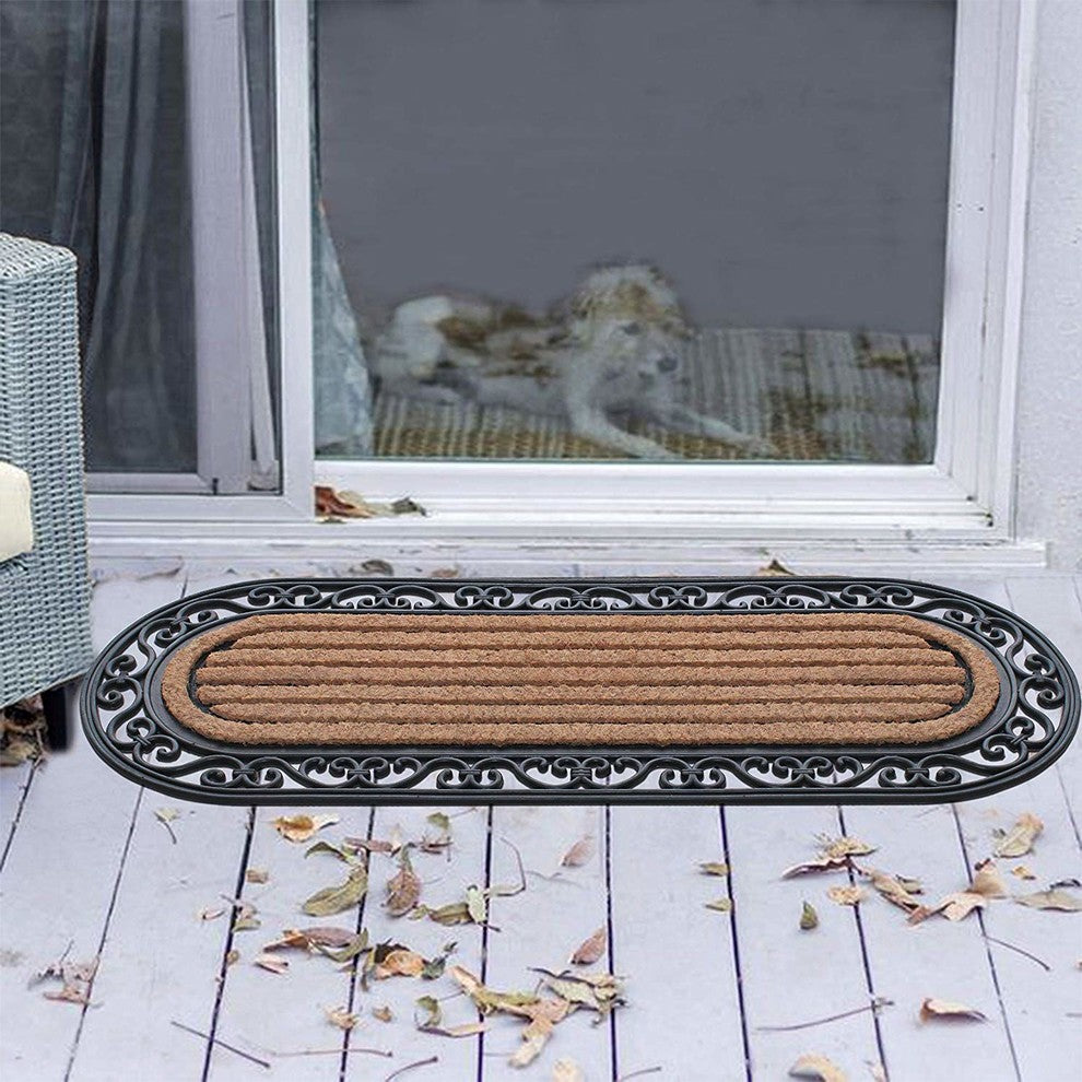 Striped Oval 18"X48" Rubber And Coir Molded Double Doormat