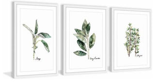 "Herb Trio" Framed Painting Triptych, 36"x18"