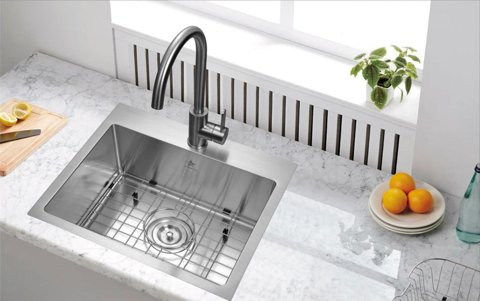 Drop-in Topmount 304 Stainless Steel, Single Bowl, 19.75x16.75x8, With Grid