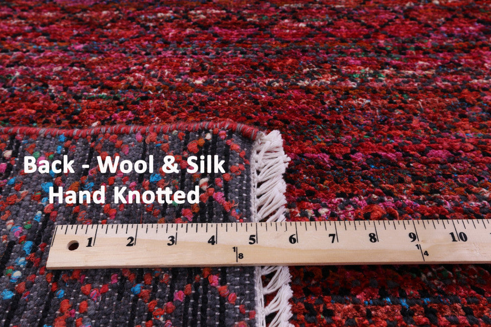 9' 3" X 11' 9" Savannah Grass Hand Knotted Wool & Silk Rug - Q15963