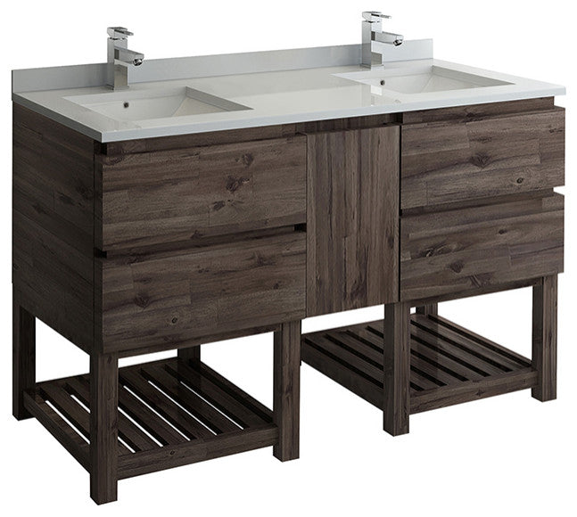 Formosa Floor Standing Open Bottom Double Sink Modern Bathroom Cabinet, 58"