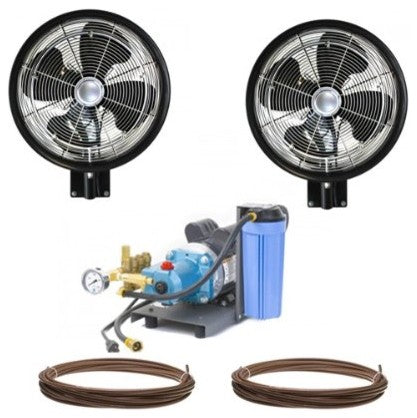 2 High Pressure, 18" Oscillating Misting Fan Wall Mount Mist Kit