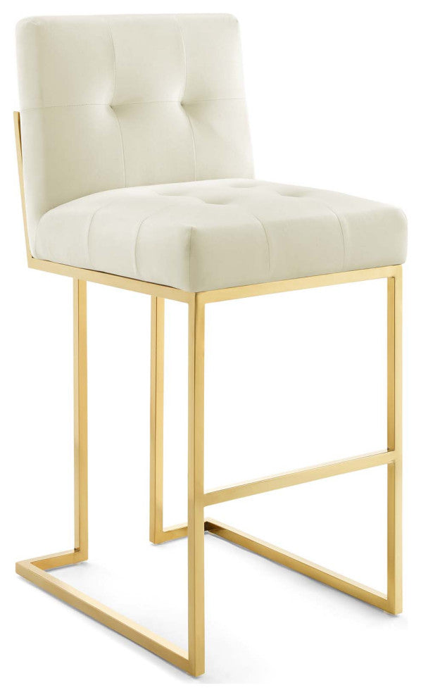 Privy Gold Stainless Steel Performance Velvet Bar Stool Gold Ivory