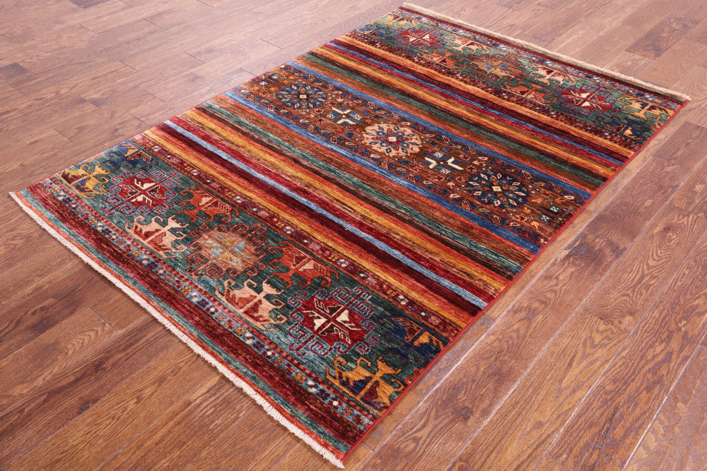 4' 1" X 6' 1" Super Kazak Khorjin Hand Knotted Rug Q5248