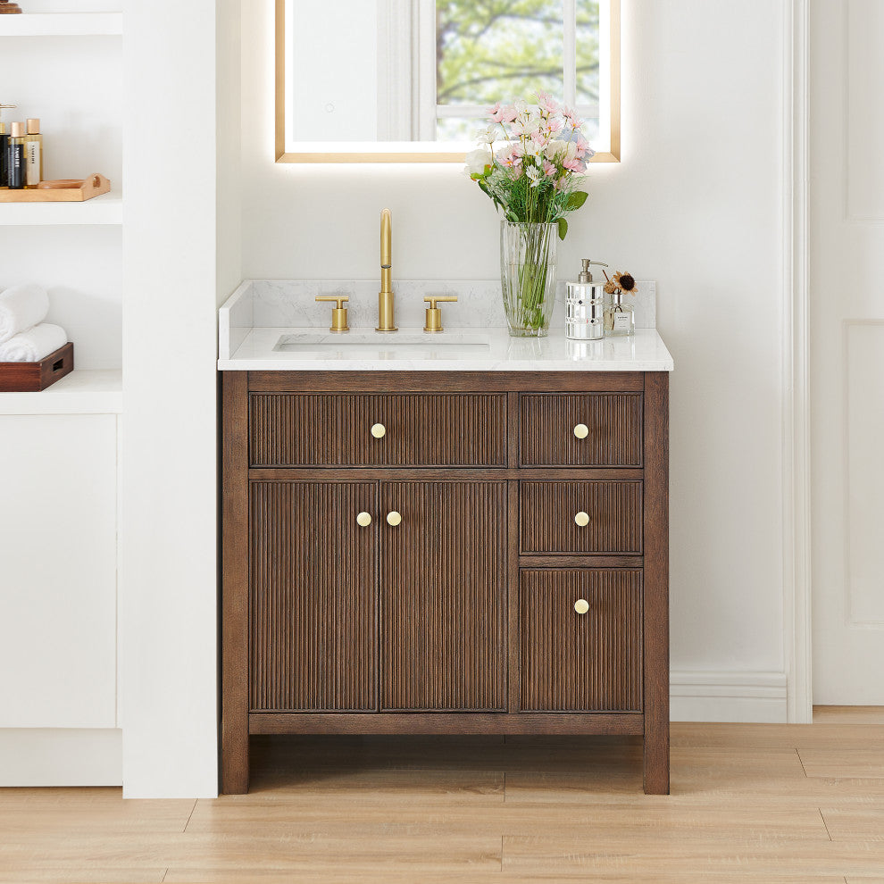 Cerrito Bathroom Vanity, Brown Brushed Oak, 36" Single, Without Mirror