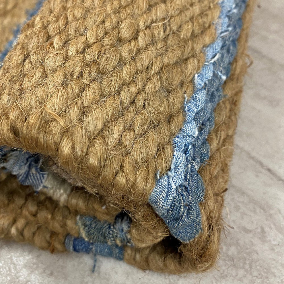 5" x 7" Tan and Blue Striped Area Rug