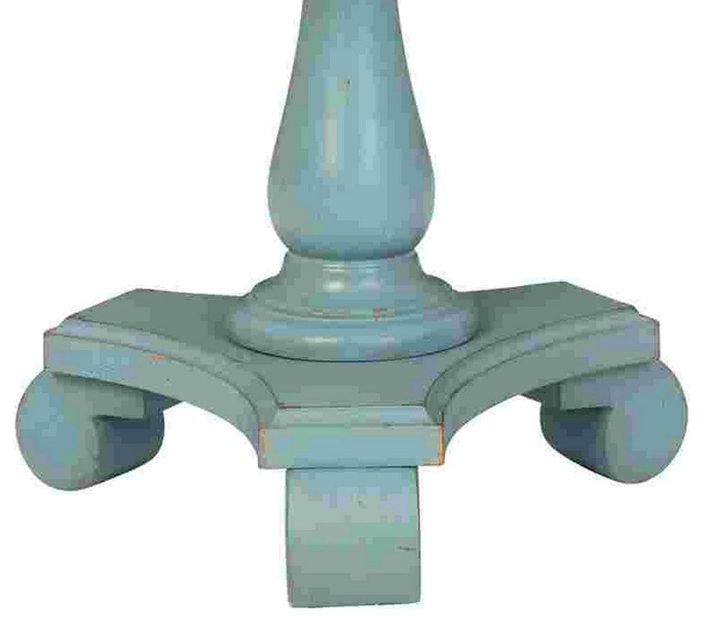 Benzara BM266419 Wooden Accent Table With Round Tabletop, Teal Blue and Brown