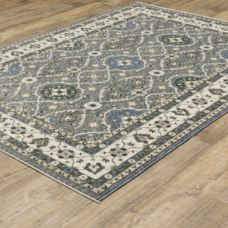 Hanford Bordered Traditional Blue/Grey Fringe Edge Rug 6'7" x 9'6"