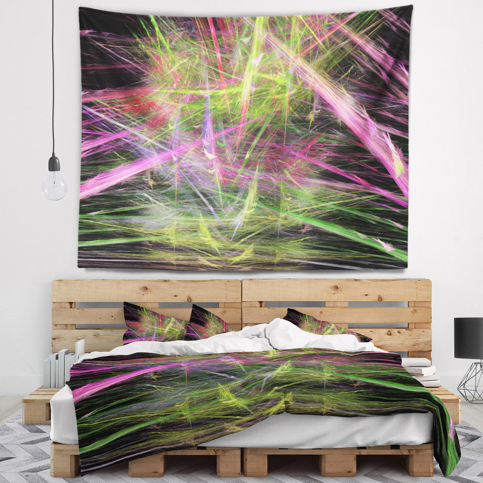 Green Pink Magical Fractal Pattern Abstract Wall Tapestry, 39"x32"