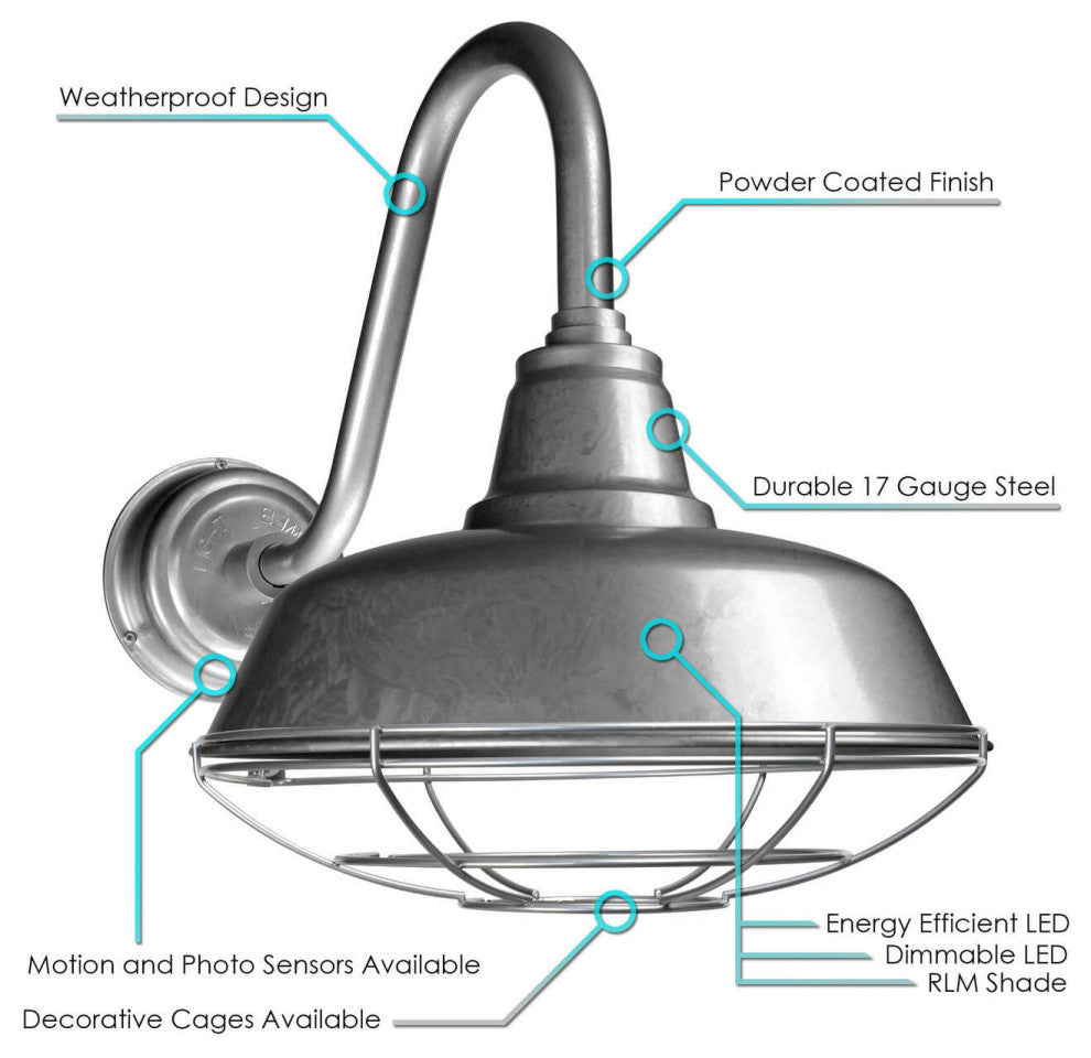 12" Farmhouse LED Wall Light With Cosmopolitan Arm, Matte Black