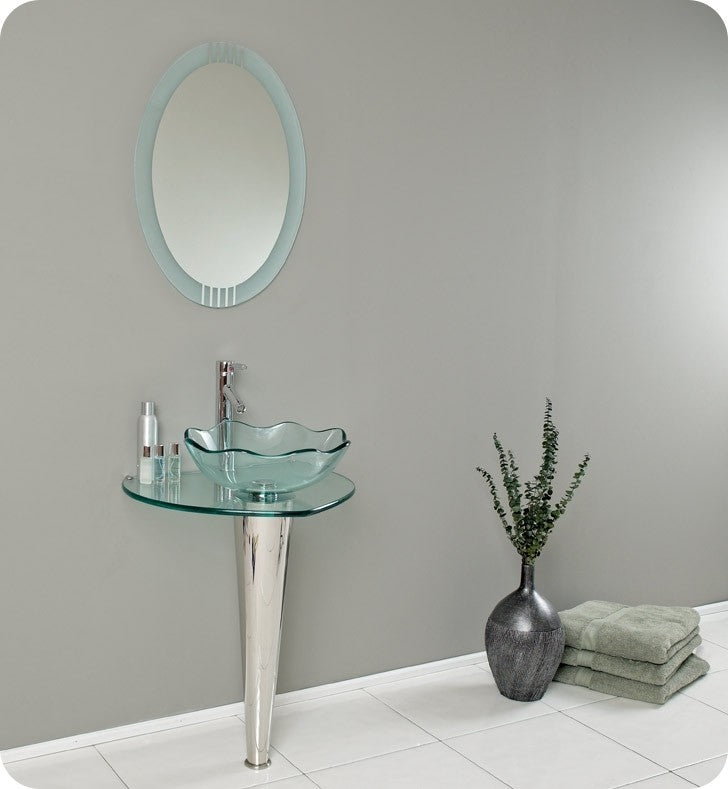 Netto Modern Glass Bathroom Vanity With Wavy Edge Vessel Sink, FFT9162CH