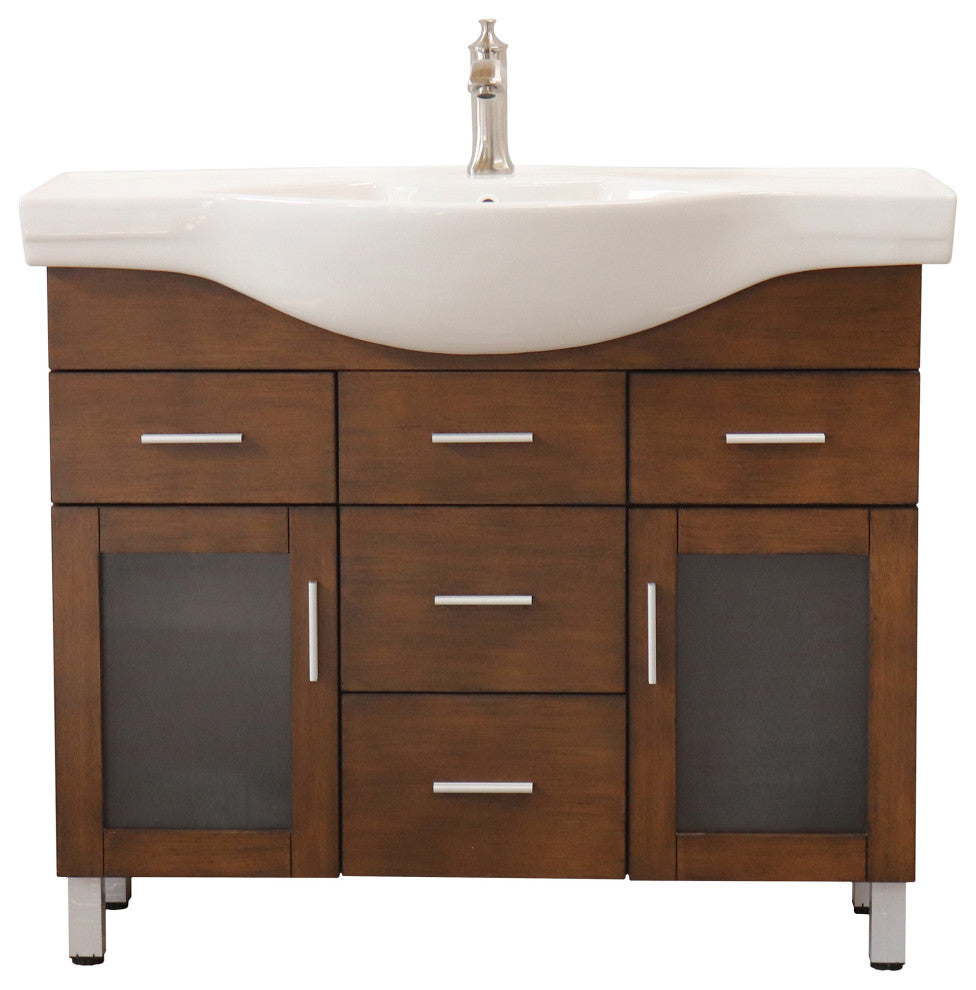 39.8" Single Sink Vanity, Wood, Walnut, 4 Drawers