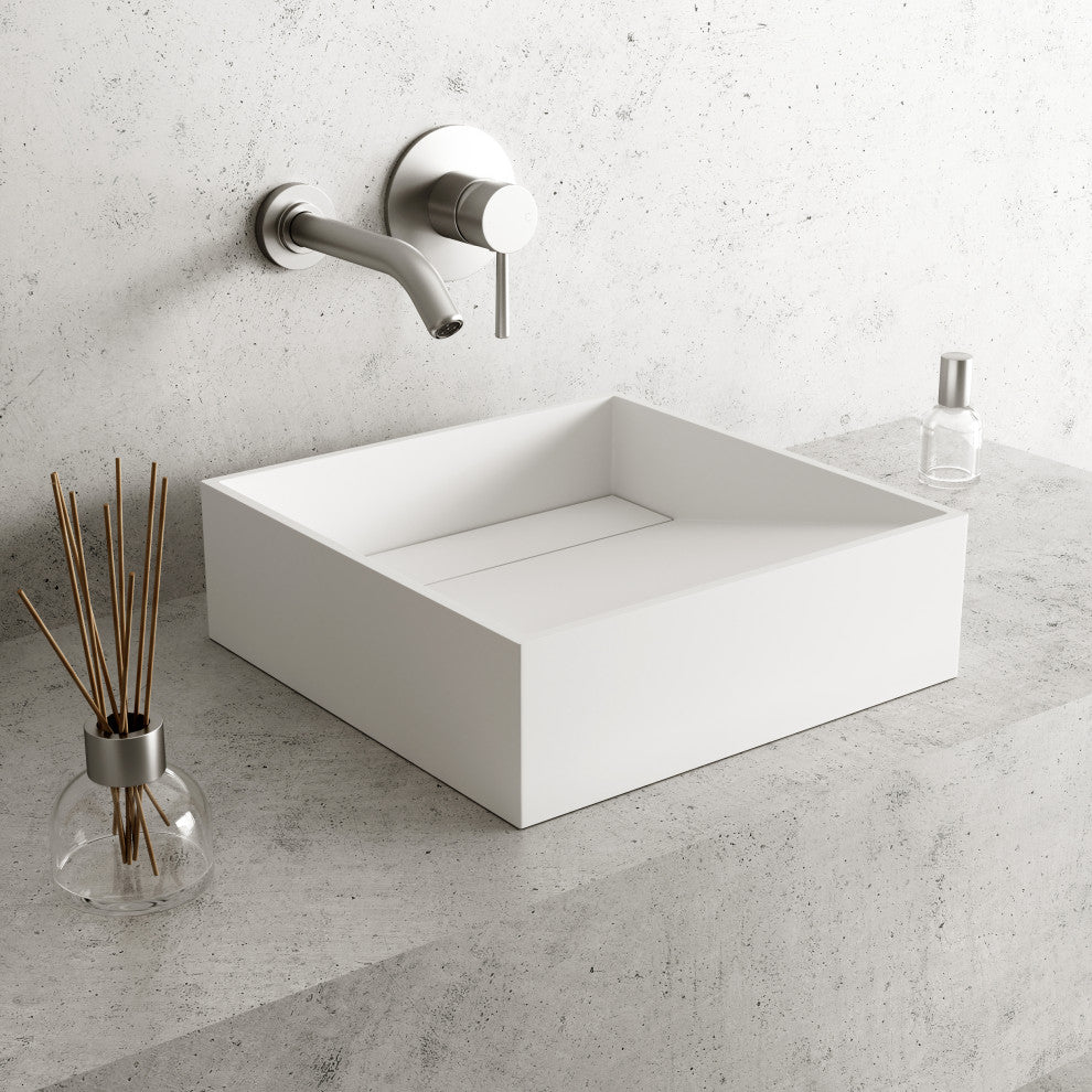 VIGO Starr 15"L x 15"W x 5"H Matte Stone Square Bathroom Vessel Sink