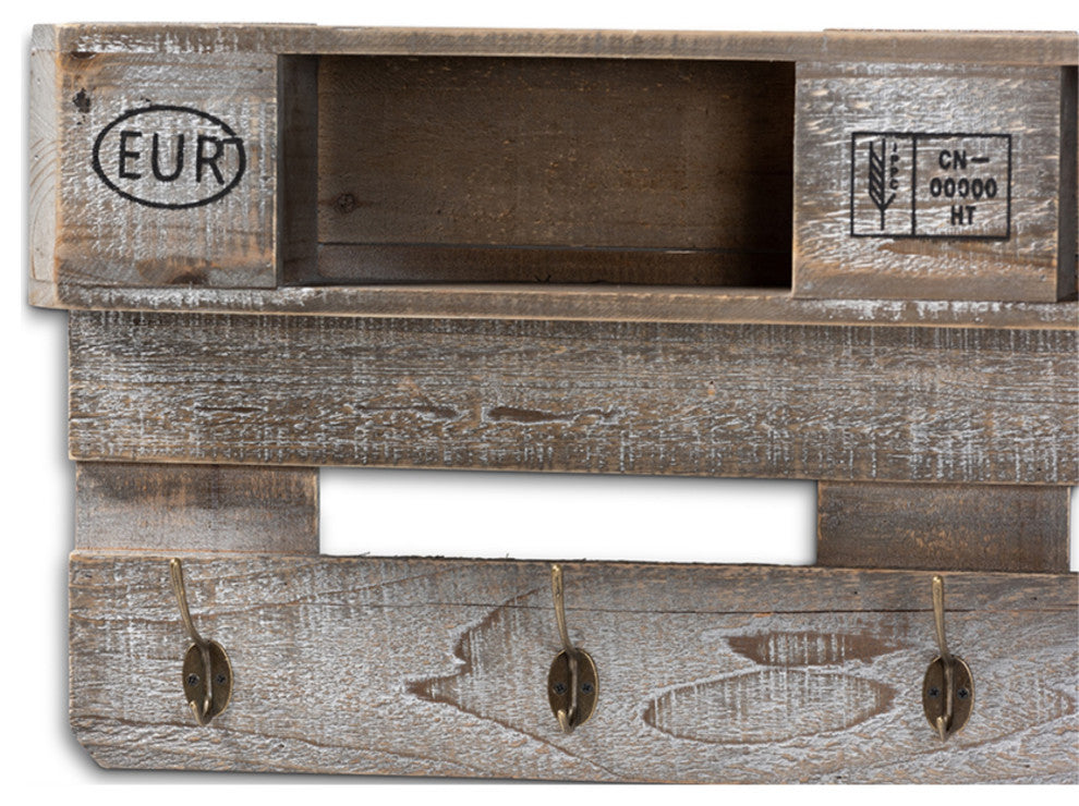 Ferguson Whitewashed Gray Oak Finished Wood Wall Mounted Coat Rack With Shelves