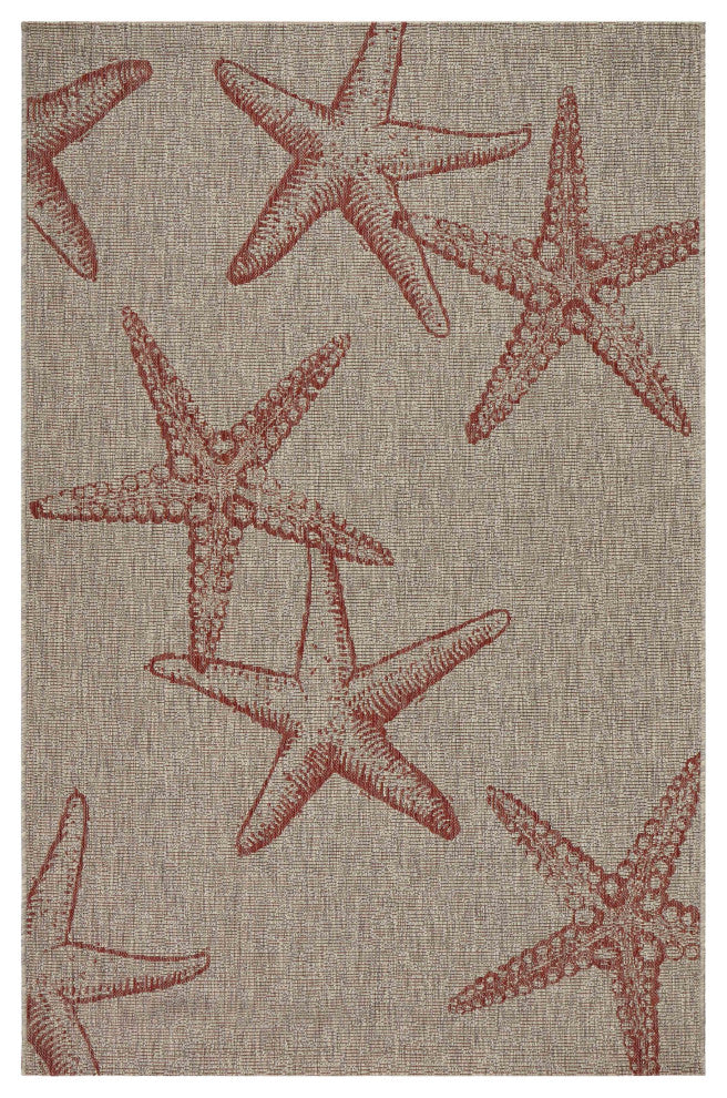 8" x 9" Red Starfish Indoor Outdoor Area Rug