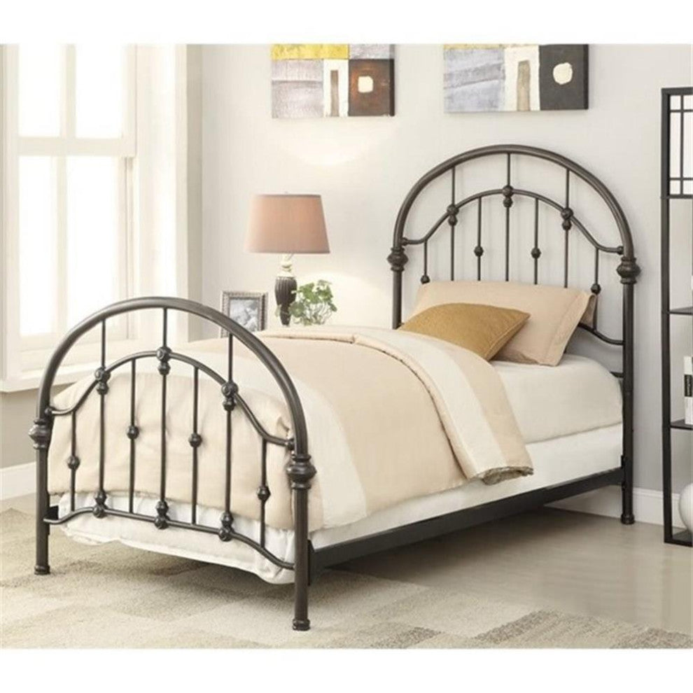 Bowery Hill Traditional Metal Twin Curved Spindle Bed in Bronze