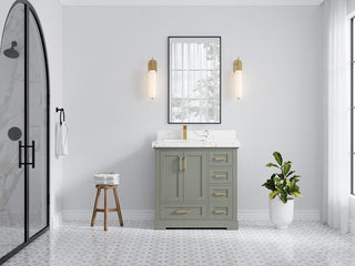 Boston 36" Left Offset Bath Vanity in Evergreen 2" Viola Night